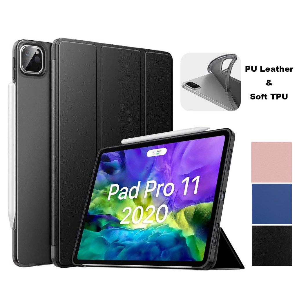 MoKo Case Fit iPad Pro 11 2020 2nd Generation [Support Apple Pencil 2 Charging] with Stand, Soft TPU Translucent Frosted Back Cover Slim Smart Shell , Auto Wake/Sleep
