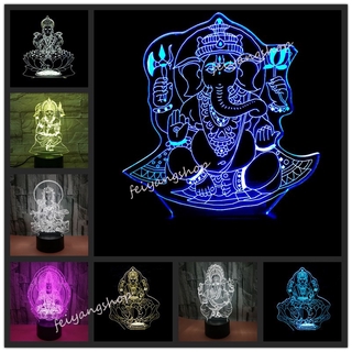 โคมไฟรูปปั้น Ganesha Lakshmi Buddh 3 D Led เปลี่ยนสีได้ 16 สีสําหรับตกแต่งห้อง