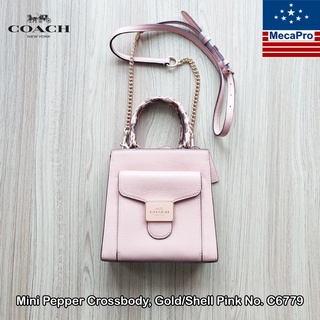 Coach® Mini Pepper Crossbody, Gold/Shell Pink No. C6779 กระเป๋าสะพายข้างโค้ชแท้ กระเป๋าสะพายข้างมินิเปปเปอร์