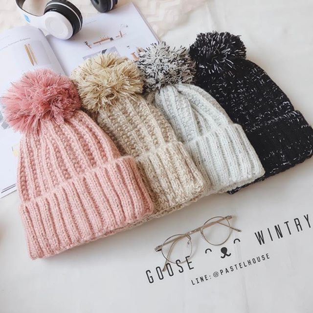 หมวกไหมพรมปอมๆไหมพรม สีผสม | Shopee Thailand