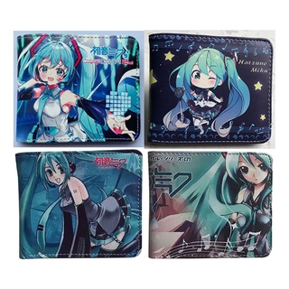 กระเป๋าสตางค์ หนัง PU ใบสั้น แบบพับได้ ลายการ์ตูนอนิเมะ Hatsune Miku สําหรับใส่เหรียญ บัตร