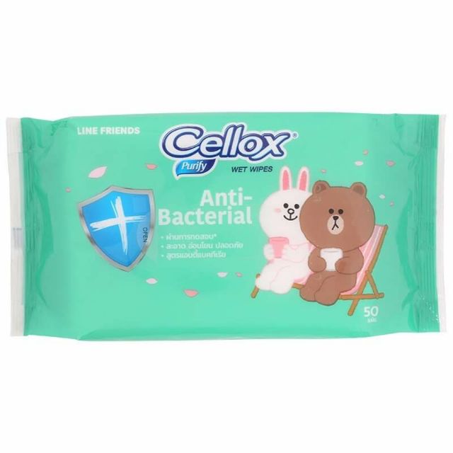 ⚡พร้อมส่ง⚡ผ้าเปียก แอนตี้แบคทีเรีย  Cellox Line Anti-bacterial Wet Wipes (1 pack = 50 sheets)