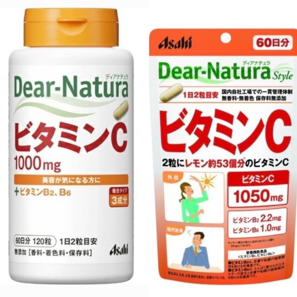 พร้อมส่ง🌟 Asahi Dear-Natura vitamin C 1,000mg อาหารเสริมวิตามินซี+วิตามินบี2และบี6 แบบกระปุก/ซอง