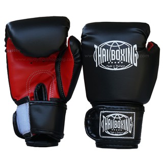 THAIBOXING นวมหนังเทียม  สีดำ สำหรับเด็ก ผู้ใหญ่ นวมซ้อมมวย นวมชกมวย BOXING GLOVES