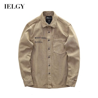 Ielgy เสื้อแจ็กเก็ตยีนลําลอง ทรงหลวม แต่งกระดุมแถวเดียว เข้ากับทุกการแต่งกาย แฟชั่นสําหรับผู้ชาย