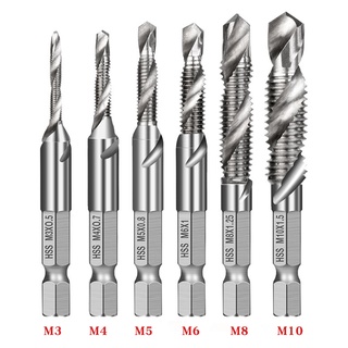 ชุดดอกสว่านเจาะเกลียว ก้านหกเหลี่ยม 1/4 นิ้ว 1/8-3/8 นิ้ว 6 ชิ้น