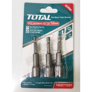 Total ดอกไขควง แกน 1/4 นิ้ว หัวบ๊อกซ์ 6 เหลี่ยม 10 มม. (3 ตัวชุด) รุ่น TAC271031 ( Magnetic Nut Set )