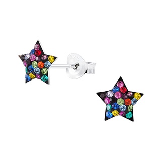 SILVR THAI Star shaped rainbow crystal stud earrings silver ต่างหูรูปดาวขนาด8 mmเป็นเพรชczใส่ออกงานก็สวย