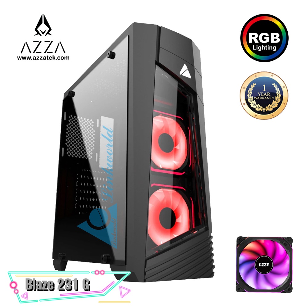 AZZA Blaze 231G Mid Tower Tempered Glass RGB Gaming Computer Case (Front with RGB FAN x2) – Black