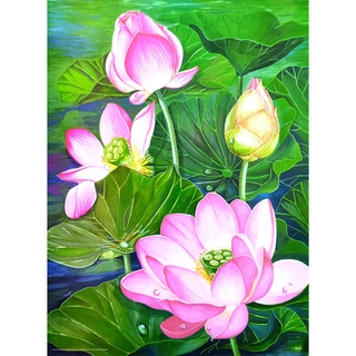 โปสเตอร์ อาบมัน รูปวาด ดอกบัว ชมพู Lotus Water Lily Leinwandbild Pink POSTER 15"x20" นิ้ว Painting Thai Drawings