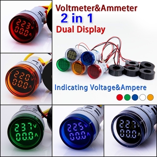 โวลต์มิเตอร์ แอมมิเตอร์ ดิจิทัล ขนาดเล็ก 22 มม. AC 50-500V 0-100A แอมป์ โวลต์ ทดสอบแรงดันไฟฟ้า มิเตอร์ ไฟแสดงสถานะ LED คู่