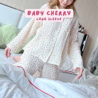 — Baby cherry pajamas   ชุดนอนแขนยาวขายาว ลายเชอรี่แต่งขอบ ได้ฟีลสาวหวาน 🦋🌷✨