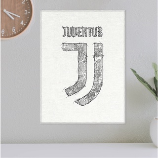 โปสเตอร์ ผ้าแคนวาส ตราสโมสร Juventus ยูเวนตุส ลายเส้นปากกาหมึกดำ ภาพวาดสเก็ตช์