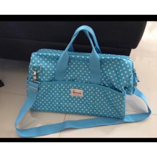 กระเป๋าสะพาย Harrods ลายจุดสีฟ้า ของแท้ จากอังกฤษ หิ้วเองคะ 🇬🇧 💯Harrods Blue Polka Dot Overing