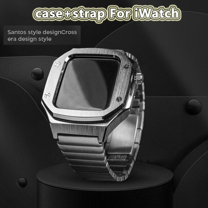 สายนาฬิกาข้อมือ โลหะ พร้อมเคส สําหรับ Iwatch Series 7 6 Band 45 มม. 44 มม. Iwatch Series 7 6 Se 5 4