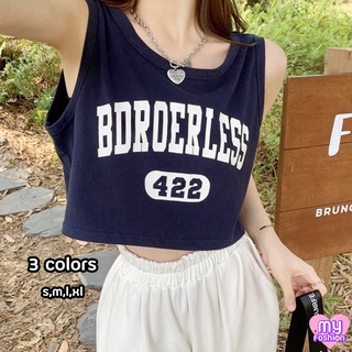 🎴MYF มาใหม่🎴เสื้อยืดครอปแขนกุดสกรีนลาย BOROERLESS 3 สี