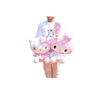 ตุ๊กตา Kitty คิตตี้ & My Melody มายเมโลดี้ ท่านั่ง ชุดชมพูจุดขาว S/M/L Sanrio ซานริโอ้ ซานริโอ