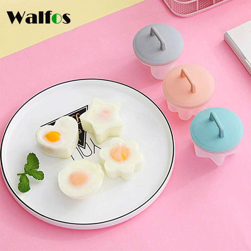 WALFOS 4 ชิ้น / เซ็ตน่ารักไข่โพชเชอร์พลาสติกหม้อไอน้ำไข่ครัวเครื่องมือหม้อไข่ไข่แม่พิมพ์แบบฟอร์มชง