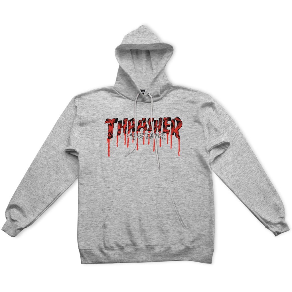เสื้อฮู้ดโลโก้ Thrasher Blood Drip - สีเทา