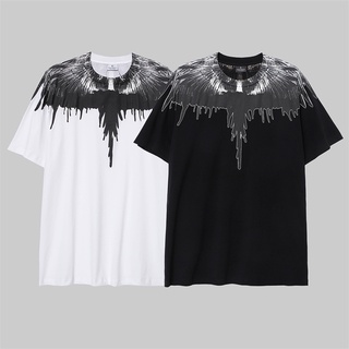 สตรีทแฟชั่น ไซส์ M4786395เสื้อยืดแขนสั้นลําลอง ผ้าฝ้าย พิมพ์ลายปีก สีดํา สีขาว สําหรับผู้ชาย และผู้หญิง