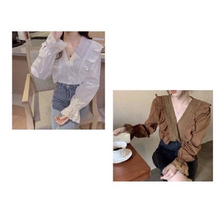 เสื้อผ้าฝ้ายแขนยาว แต่งระบาย งานสวยมากค่า