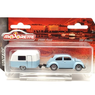 Majorette Volkswagen Beetle Vintage + Eriba Puck - Blue Color /scale 1/64 (3 inches) in package