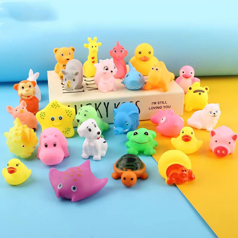 13ชิ้น/เซ็ตสัตว์น่ารักว่ายน้ําน้ําของเล่นเด็กยางนุ่มลอยบีบเสียงบีบบีบของเล่นอาบน้ําเด็กของเล่น