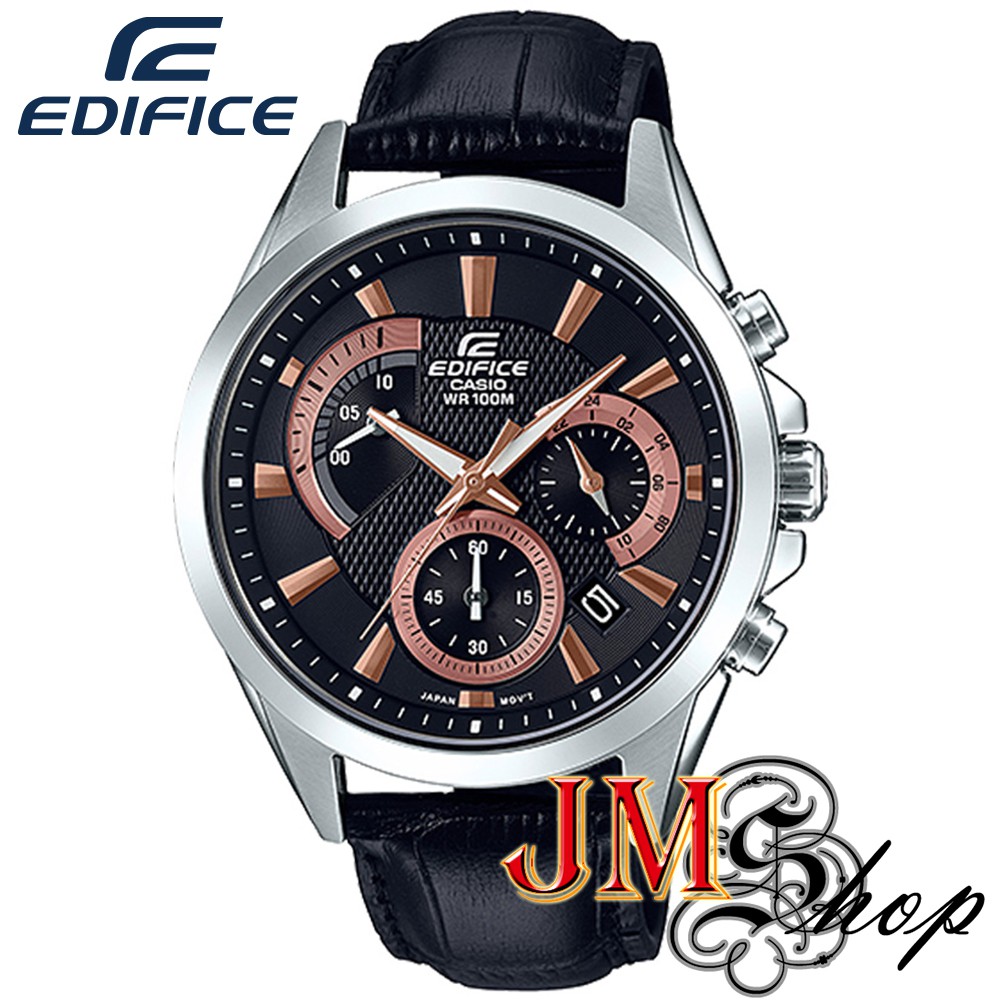 Casio Edifice Chronogroph นาฬิกาข้อมือผู้ชาย สายหนังแท้ รุ่น EFV-580L-1AVUDF (หน้าปัดดำ)