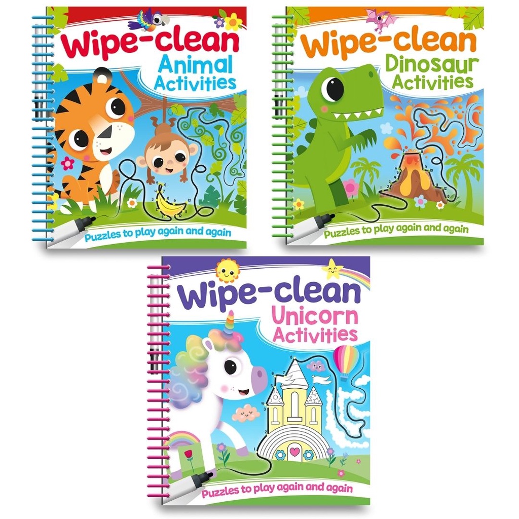 Wipe-Clean Animal/ยูนิคอร์น/กิจกรรมไดโนเสาร์ (Bookoli)