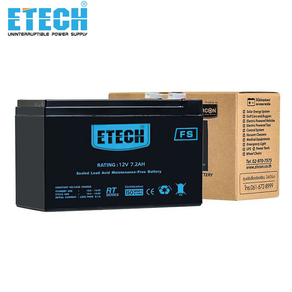 ETECH Battery 7.2Ah 12V สำหรับเครื่องสำรองไฟฟ้า UPS