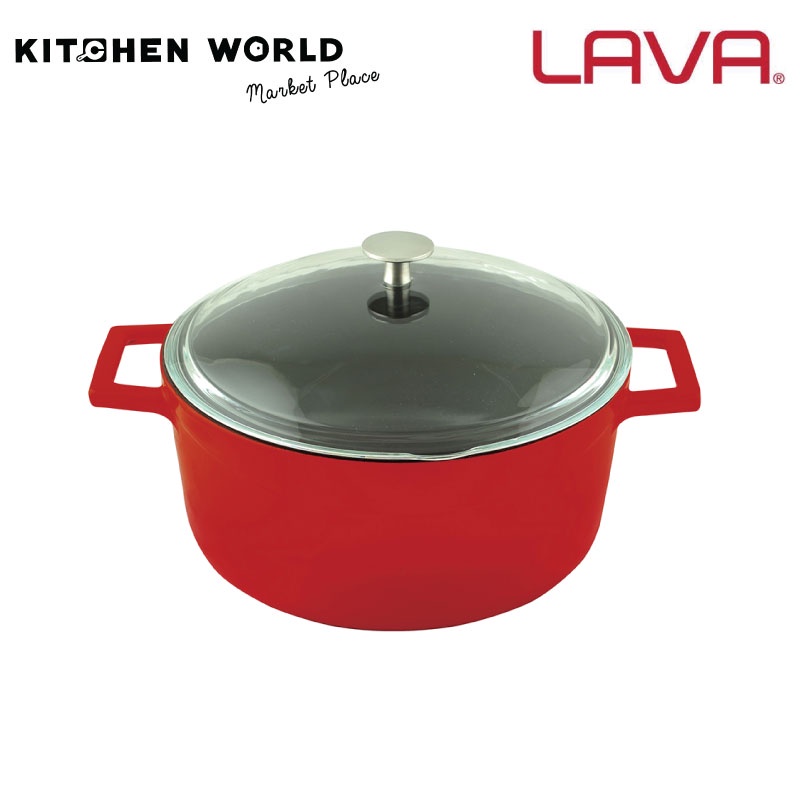 Lava LV Cast iron Y TC 28 K3 R Round Casserole with Glass Lid 28cm Red / หม้อเหล็กหล่อ