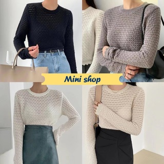 Mini shop🌸พร้อมส่ง🌸(73191) เสื้อถักไหมพรมแขนยาว คอกลม ผ้านิ่มใส่สบาย