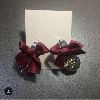 Red Whine Crystal Bow earings