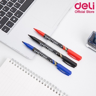 Deli U10430 Marker Pen ปากกามาคเกอร์ สำหรับเขียนซองพลาสติก เขียนซีดี โมเดล แบบ 2 หัว (0.5mm-1mm) สีน้ำเงิน สีดำ สีแดง