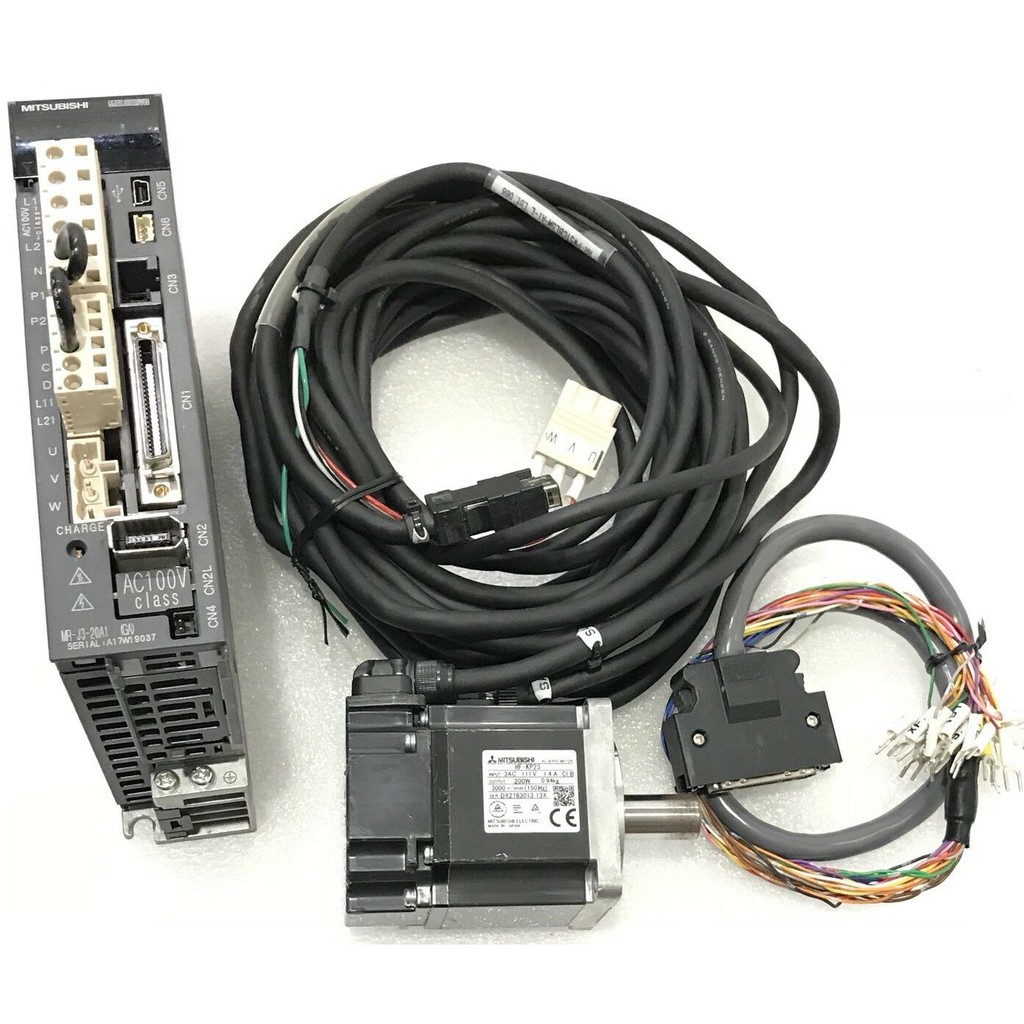 Mitsubishi Servo Drive MR-J3-20A1+ Servo motor  HF-KP23 200W , Servo Motor, Cable, Connector