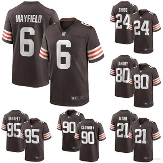 เสื้อกีฬาแขนสั้น ลายทีมฟุตบอล Cleveland Browns NFL Mayfield Landry Clowney Garrett Chubb Ward Legend YT3 ทรงหลวม สําหรับผู้ชาย