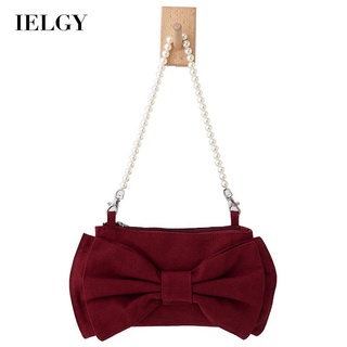 IELGY canvas korean style large bow shoulder bag women pearl chain