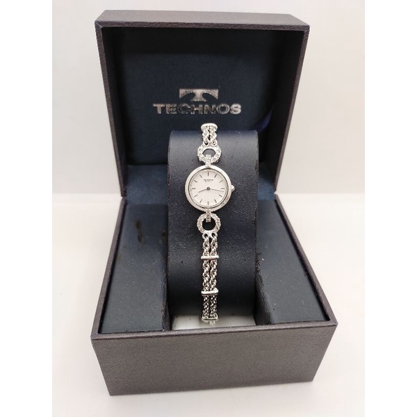 🔥นาฬิกาsเพชรแท้ ทองคำขาว🎁เป็นของขวัญได้ Technos Diamond  Luxury Jewelry  นาฬิกาข้อมือสีทองผู้หญิง มีกล่องและของแถม