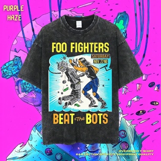 เสื้อยืด ขนาดใหญ่ พิมพ์ลาย Haze Foo Fighters Beat the Bots สีม่วง | หินล้างทําความสะอาด | เสื้อยืด ขนาดใหญ่ | เสื้อท็อปส