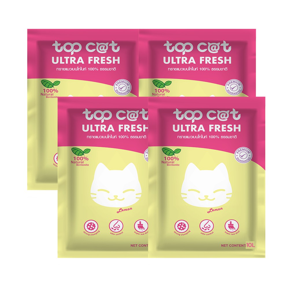 Topcat ทรายแมวเบนโทไนท์ 10 ลิตร กลิ่นเลมอน 4 ถุง topcat_official