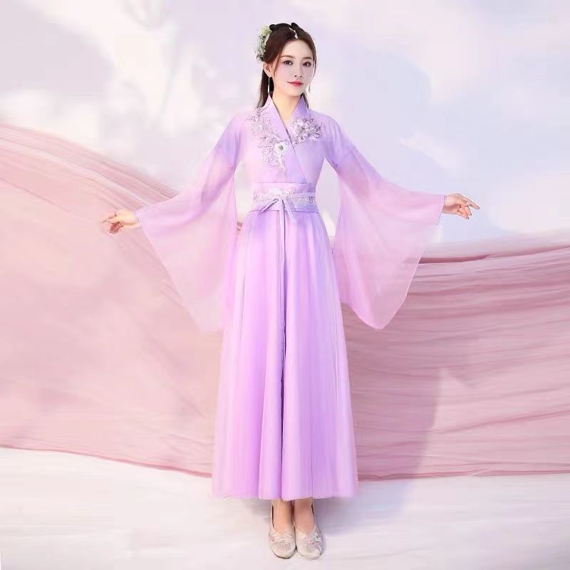 22 สินค้าใหม่ผมตรง ฮันฟู เครื่องแต่งกายหญิงนางฟ้าสไตล์จีนหรูหราสดสง่างามปรับปรุงชุดองค์ประกอบจีนดอกซากุระซูเปอร์แฟรี่เครื