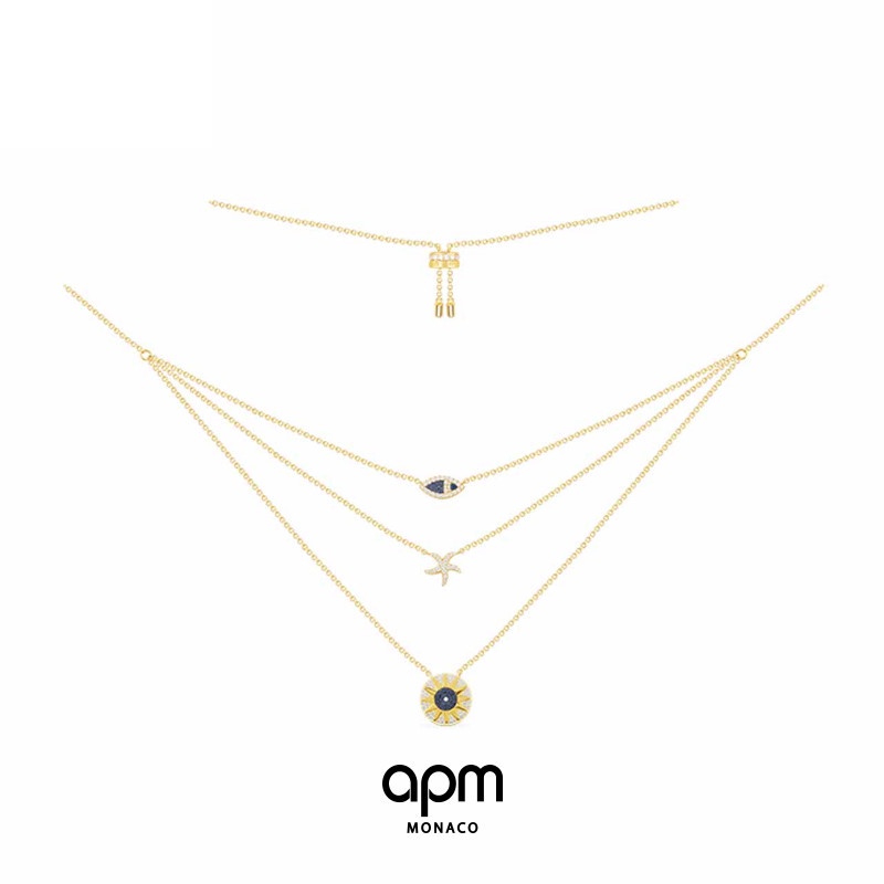 APM Monaco Tropical Ocean Wind สร้อยคอสามชั้นหรูหรา Niche พู่ Clavicle Chain 520 สําหรับแฟน