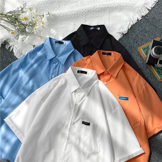 Shirt【M-3XL】Hong Kong style fashion casual mens five-point sleeve shirt Personalized plain shirt College style handsome jacket Oversized loose and comfortable short-sleeved shirt Tik Tok Tide Brand Casual Shirt