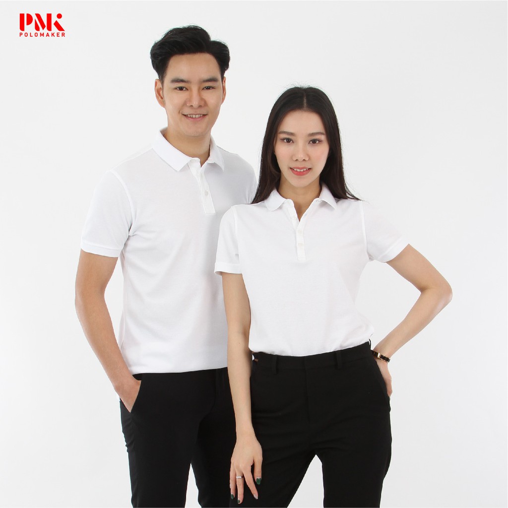 PMK Polomaker - CA01 - เสื้อโปโล เกรดพรีเมี่ยม ลายทอปิเก้ สีขาว เพิ่มความยืดหยุ่น ละเอียด สวมใส่สบาย