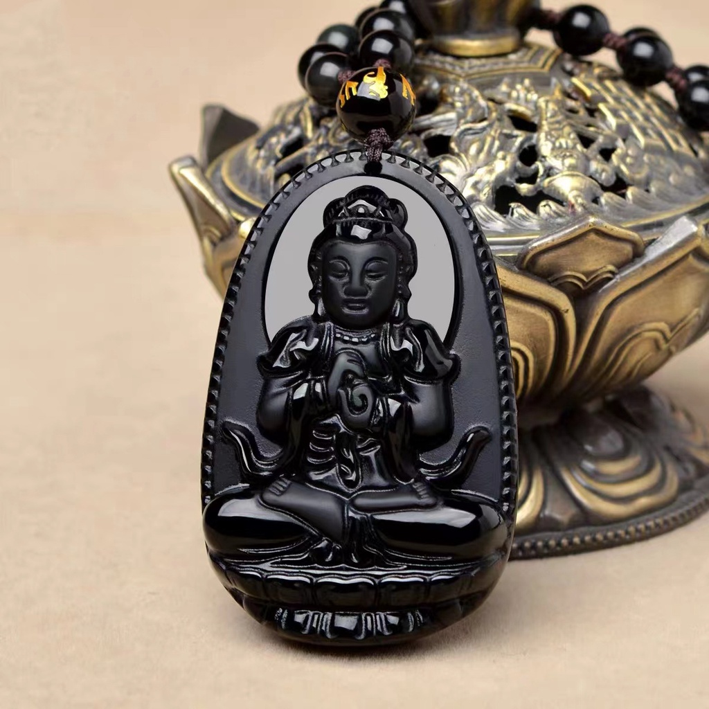 ธรรมชาติบริสุทธิ์ ออบซิเดียน ชีวิตพระพุทธรูปหยกราศี นักบุญอุปถัมภ์ จี้สร้อยคอแกะสลักมือเครื่องประดับพระเครื่องแฟชั่นระดับไฮเอนด์ชายและหญิงคนรักของของขวัญท - รูปที่ 2