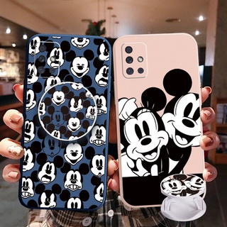 เคสโทรศัพท์มือถือ ขอบสี่เหลี่ยม ลายมิกกี้เมาส์น่ารัก พร้อมแหวนขาตั้ง สําหรับ Samsung Galaxy A31 A32 4G A52 A72 5G A11 A51 A71 A10S A50 A30S A20S M42