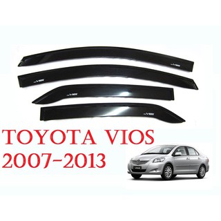 (4ชิ้น) กันสาดประตู รถยนต์ โตโยต้า วีออส ปี 2007-2012 สีดำ Toyota Vios Sedan Windshield Visor กันลม กันฝน กันสาดรถยนต์