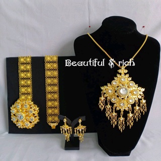 เครื่องประดับเจ้าสาว ชุดเซ็ท 3 ชิ้น สีทองประดับพลอยสีขาว