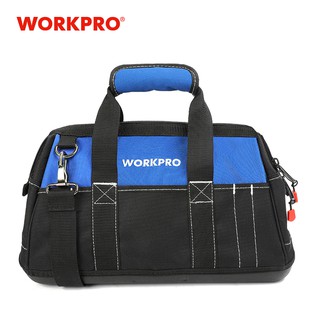 WORKPRO กระเป๋าใส่เครื่องมือกันน้ำ สีฟ้าดำ 16 นิ้ว กระเป๋าเครื่องมือ กระเป๋าช่าง กระเป๋าคาดเอว