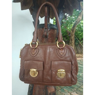Marc jacobs Brown blake Peanut calf Leather setchel กระเป๋าแบรนด์เนมมือสองสภาพดีหนังทั้งใบซับในหนัง
